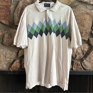 Rare Fred Perry Polo Men’s XXL Cream Colored Argyle Diamond Pattern